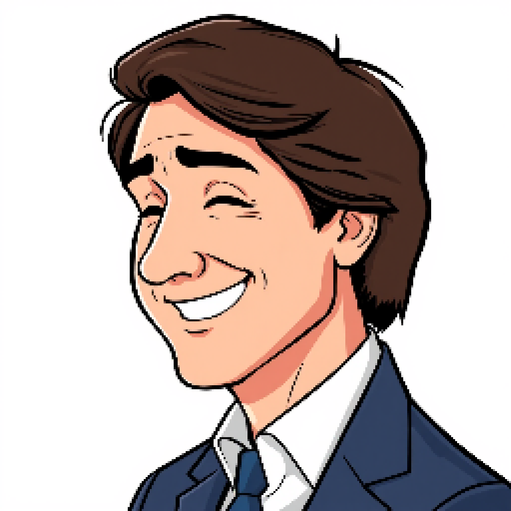 Cartoon depiction of Justin Trudeau winking.