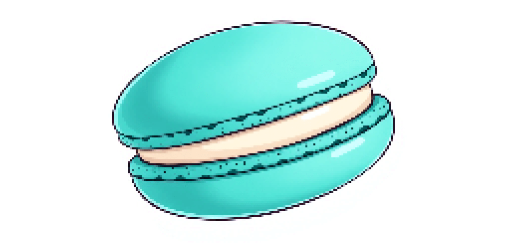 A pixelated cartoon image of a Turquoise Macaron.