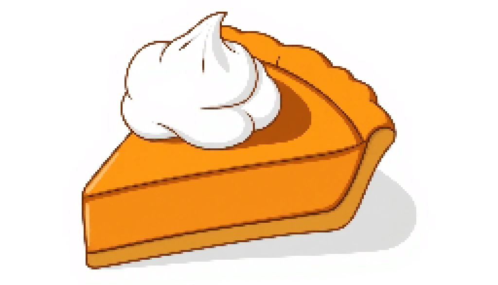 A pixelated cartoon image of a slice of Pumpkin Pie.