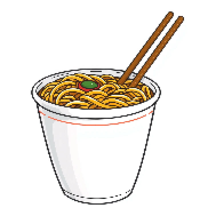 A pixelated cartoon image of Ramen Noodles.