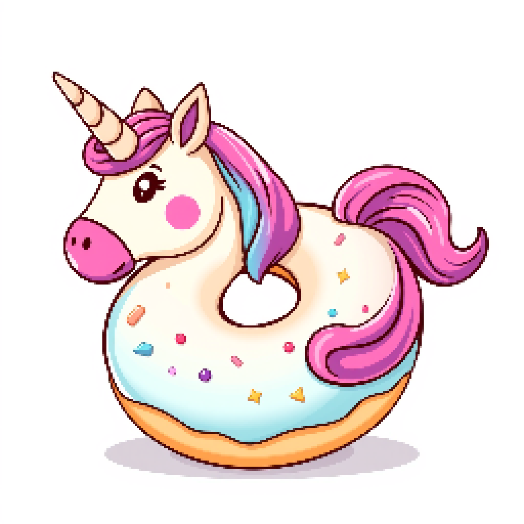 A pixelated cartoon image of a Unicorn Donut.